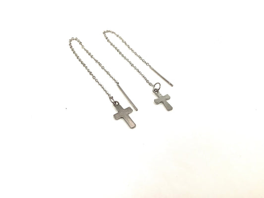 Boucles d'oreilles tombantes Croix - Rouge Inox