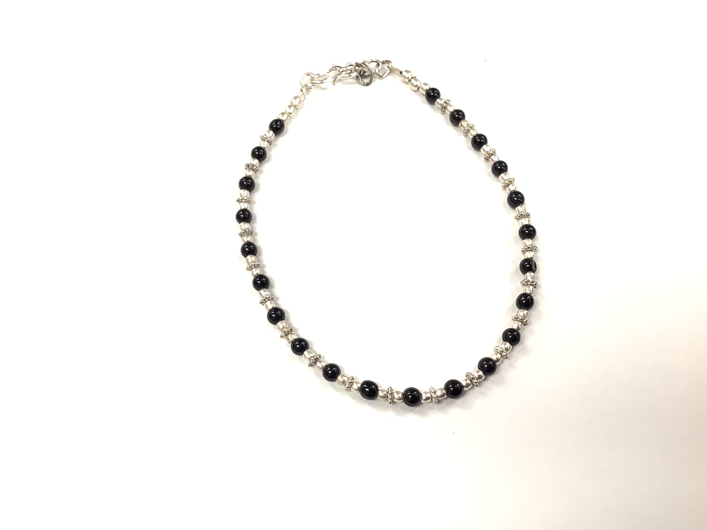 Bracelet de cheville RI49 - Onyx noir et argent - Rouge Import