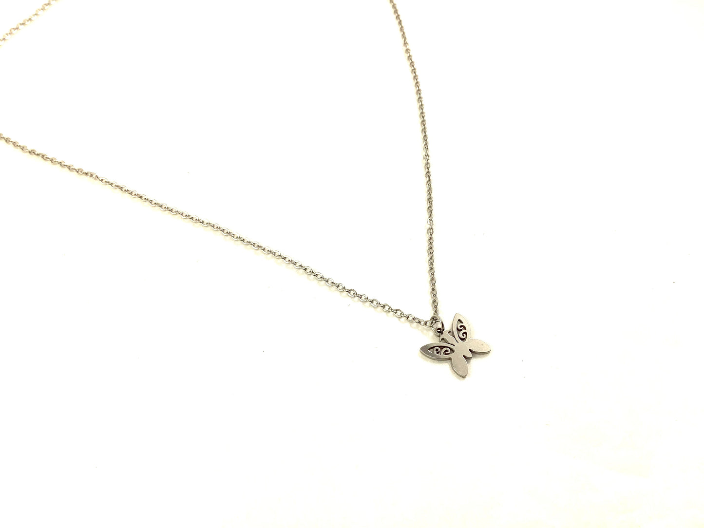 Collier Papillon - Argent - Rouge Inox