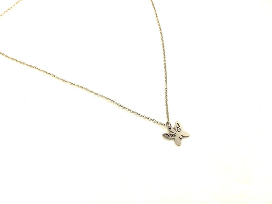 Collier Papillon - Argent - Rouge Inox