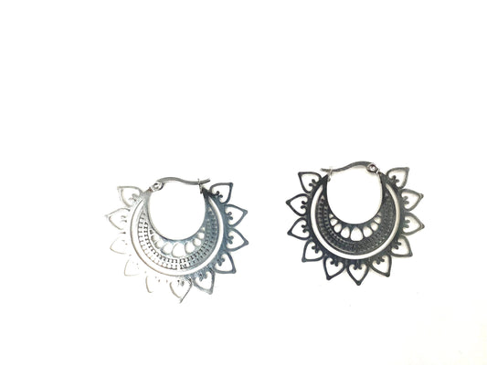 Boucles d'oreilles - Arceau - Mandala Tribal - Argent - Création Fish
