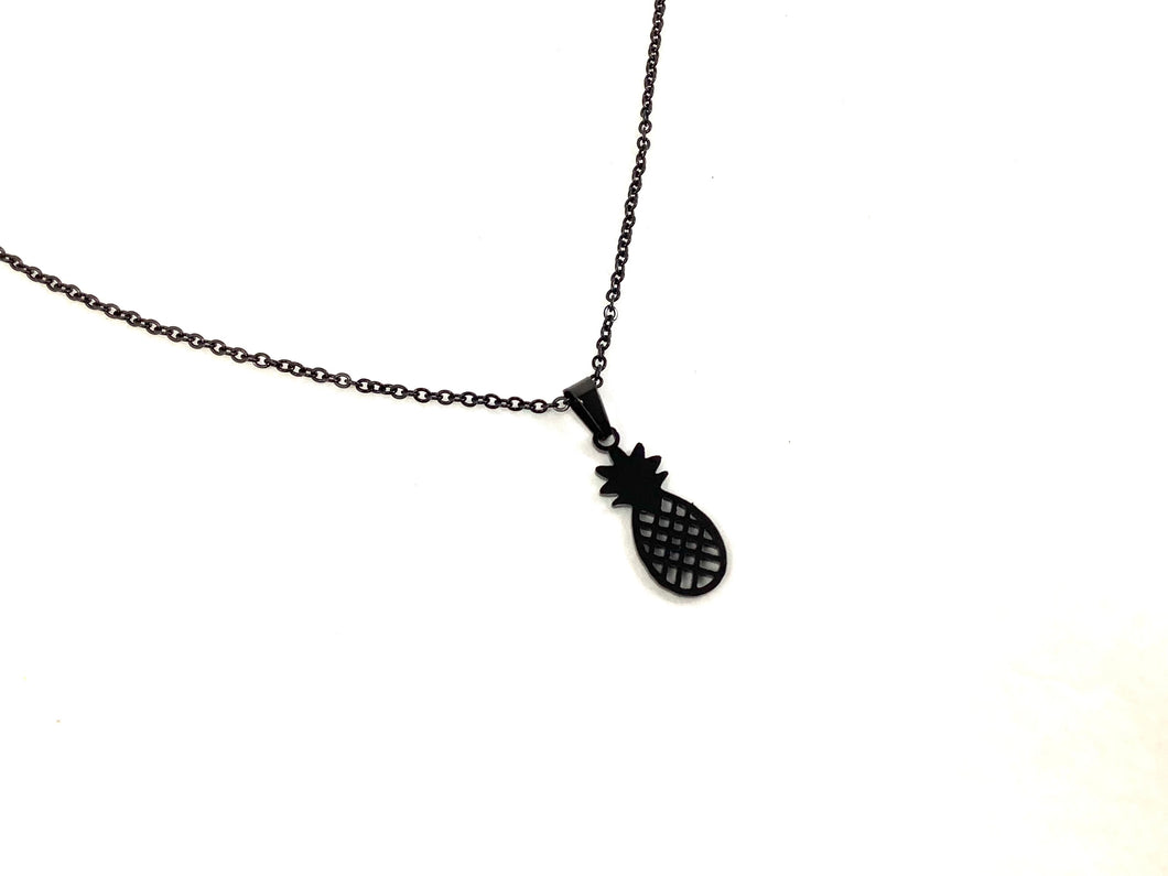 Collier Ananas - Noir  - Rouge Inox