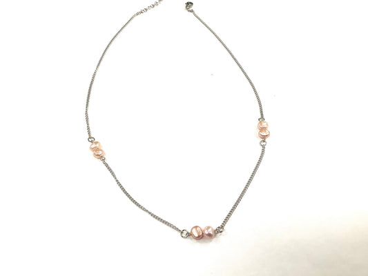 Collier Perlé - Rose - Rouge Inox