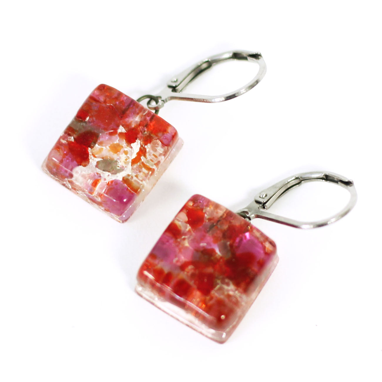 Boucles d'oreille Carré motifs - Créart (plusieurs couleurs disponibles)