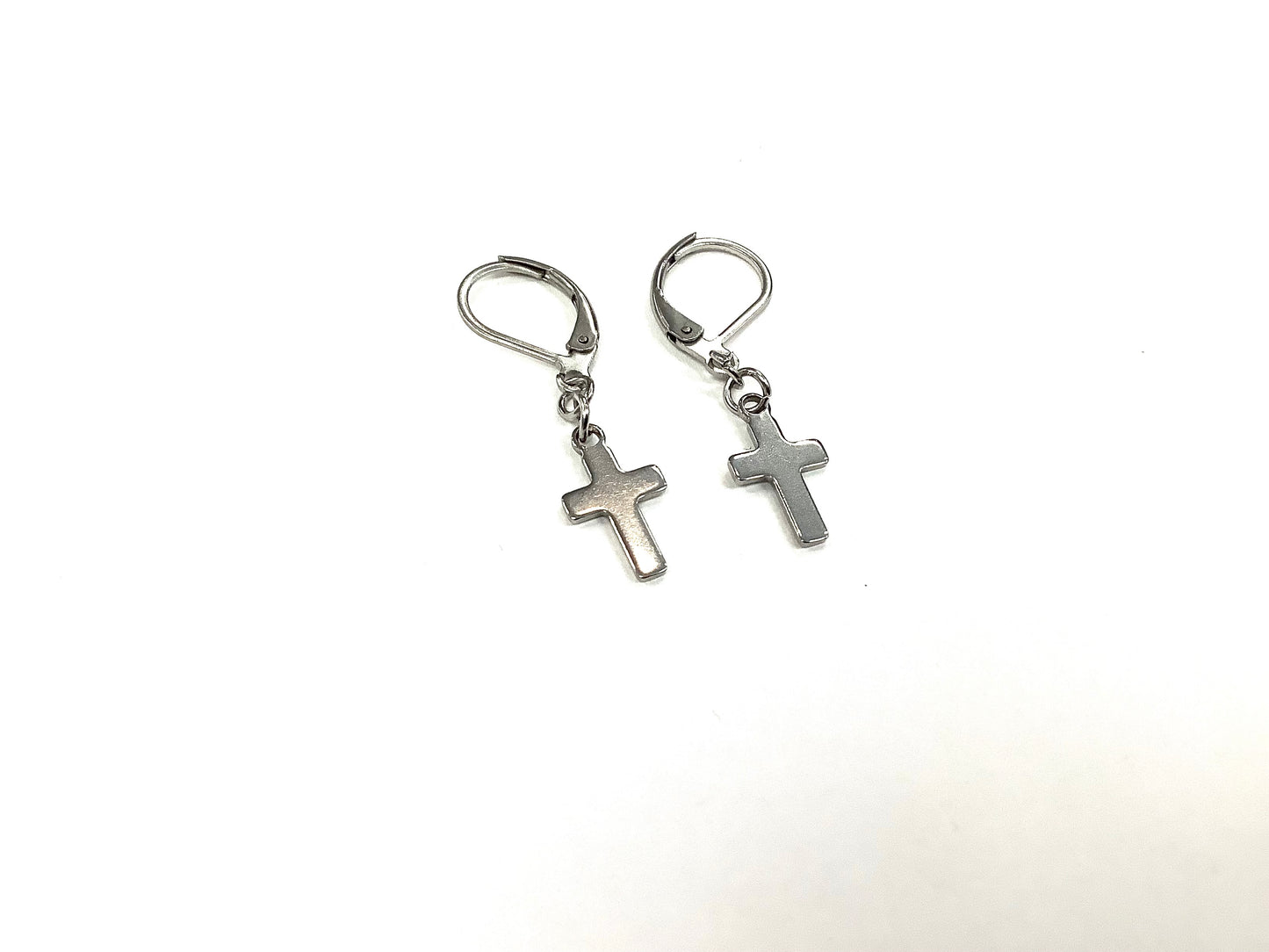 Boucles d'oreilles pendantes Croix - Rouge Inox