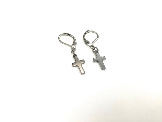 Boucles d'oreilles pendantes Croix - Rouge Inox