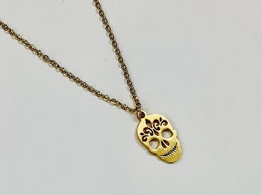 Collier Santa Muerte Or - Rouge Inox