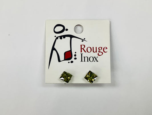 BO zircon carré vert 6mm - Rouge Inox