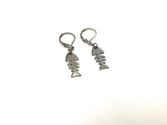 Boucles d'oreilles pendantes Arêtes poisson - Rouge Inox