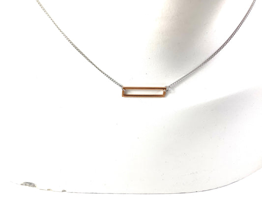 Collier Rectangle Argent et Or Rose - Rouge Inox