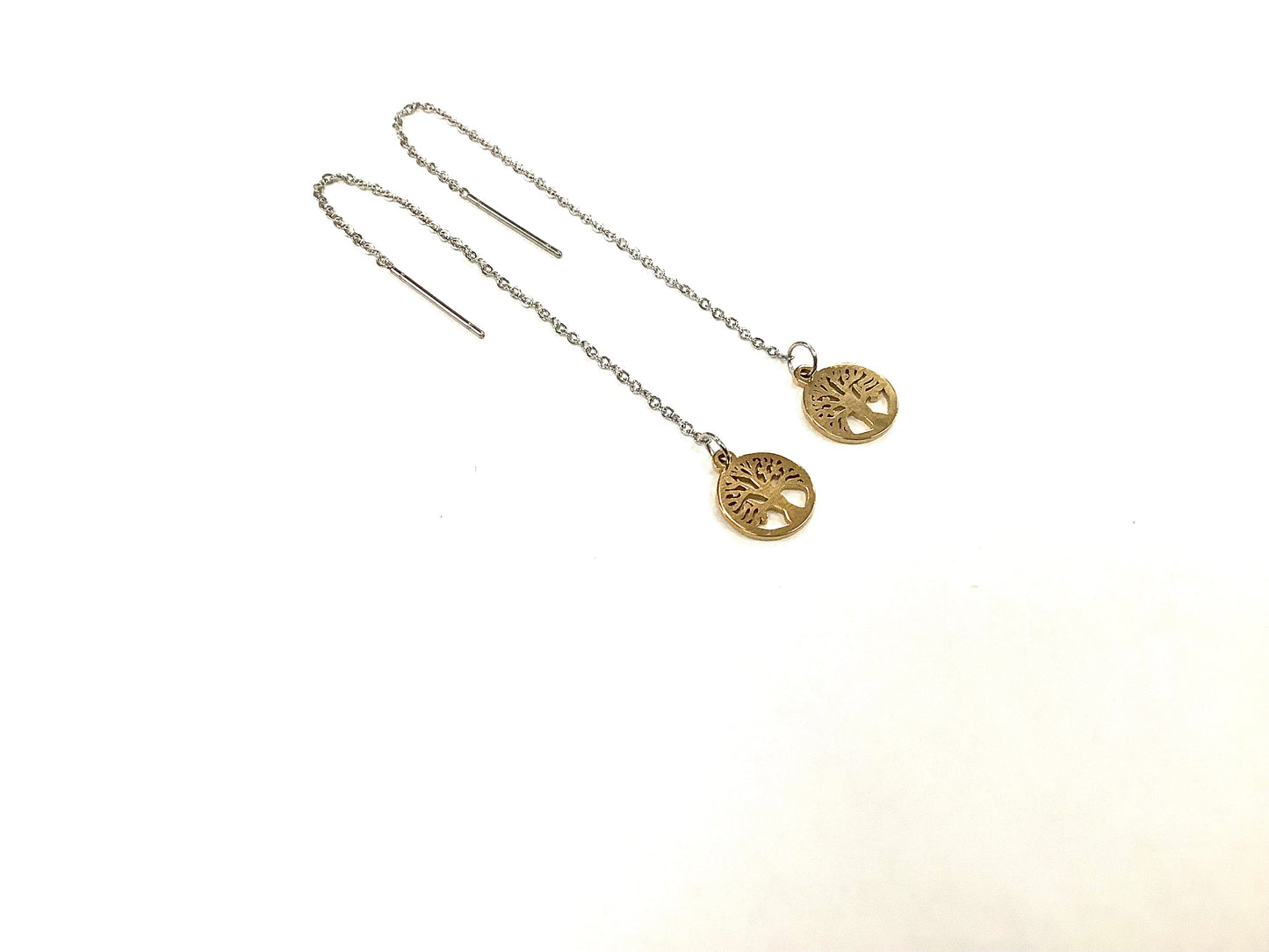 Boucles d'oreilles pendantes Arbre de vie - Or - Rouge Inox