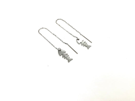 Boucles d'oreilles tombantes Arêtes poisson - Rouge Inox