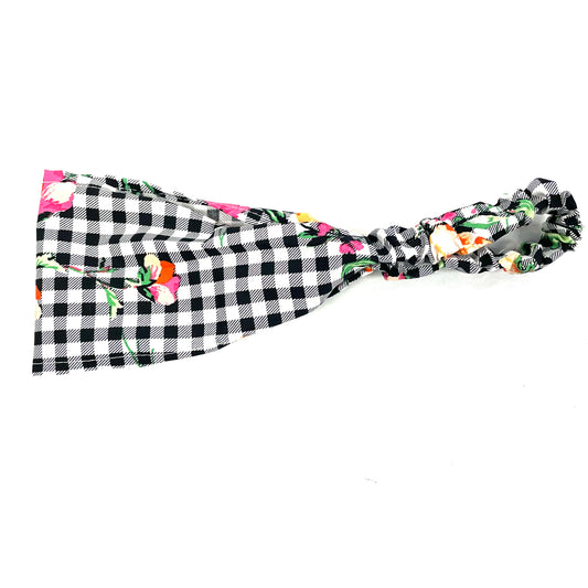 Bandeau Carroté Noir Blanc Fleurs - Rouge Canapé