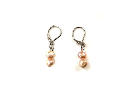 Boucles d'oreilles Double Perle Rose - Rouge Bijoux