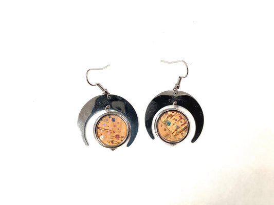 Boucles d'oreilles Lune de cuir arc-en-ciel - Création Fish