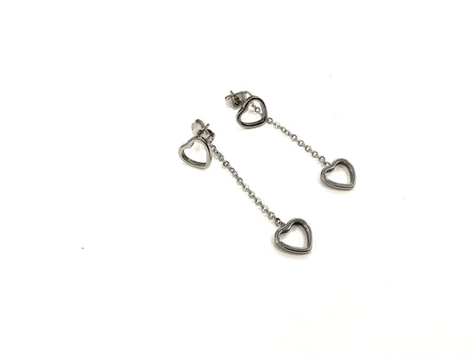 Boucles d'oreilles tombantes Doubles Coeurs - Rouge Inox