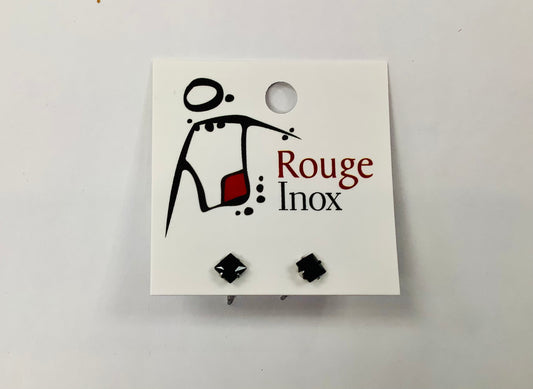 BO zircon carré noir 4mm - Rouge Inox