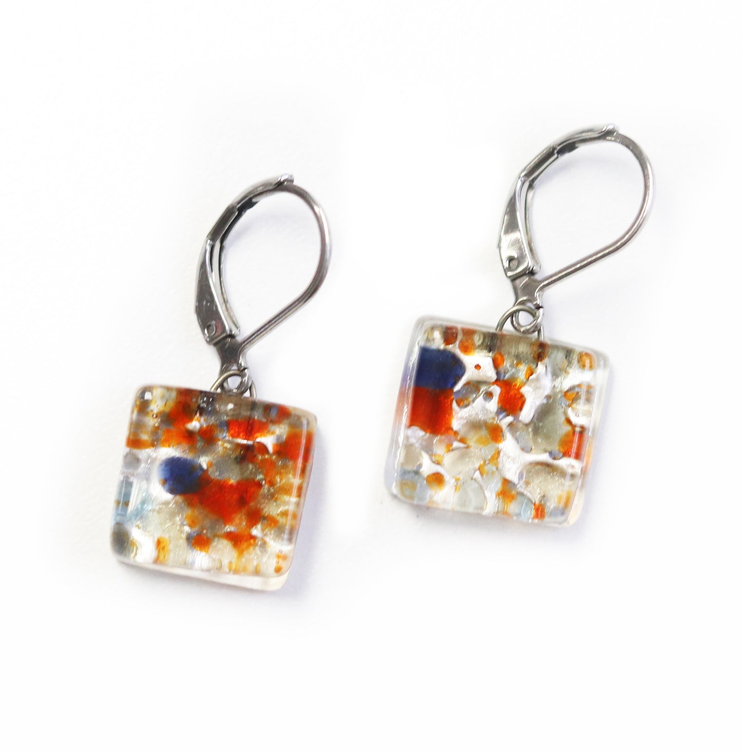 Boucles d'oreille Carré motifs - Créart (plusieurs couleurs disponibles)