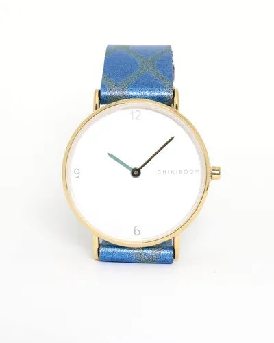 Montre or et motif bleu Chikiboom